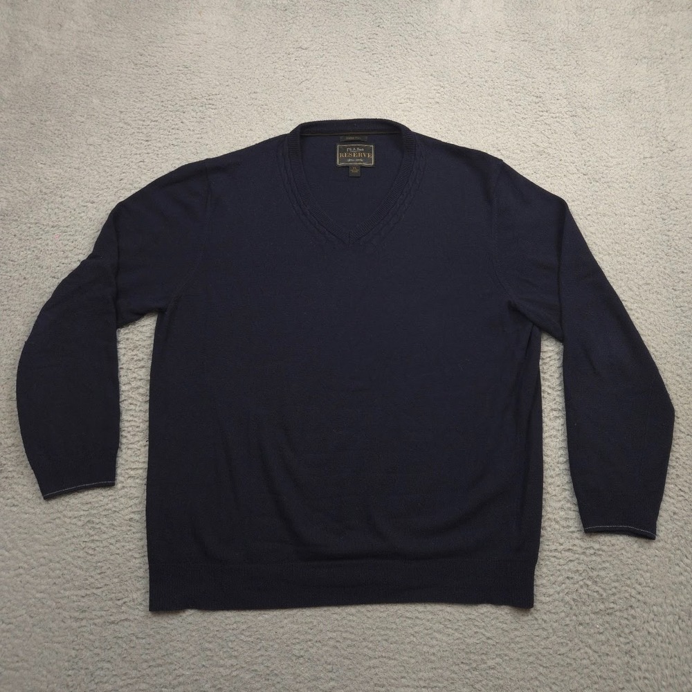 Jos A Bank Reserve Sweater Mens XL Navy Wool Cashmere Blend V Neck Italian Yarn
